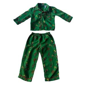 Dr Seuss The Grinch 2 Piece Button Down Green Christmas Pajama Set 3T